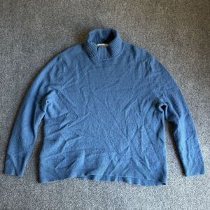 WoolOvers Men’s 100% Lambswool Turtleneck Sweater Blue XXL Pure New Wool
